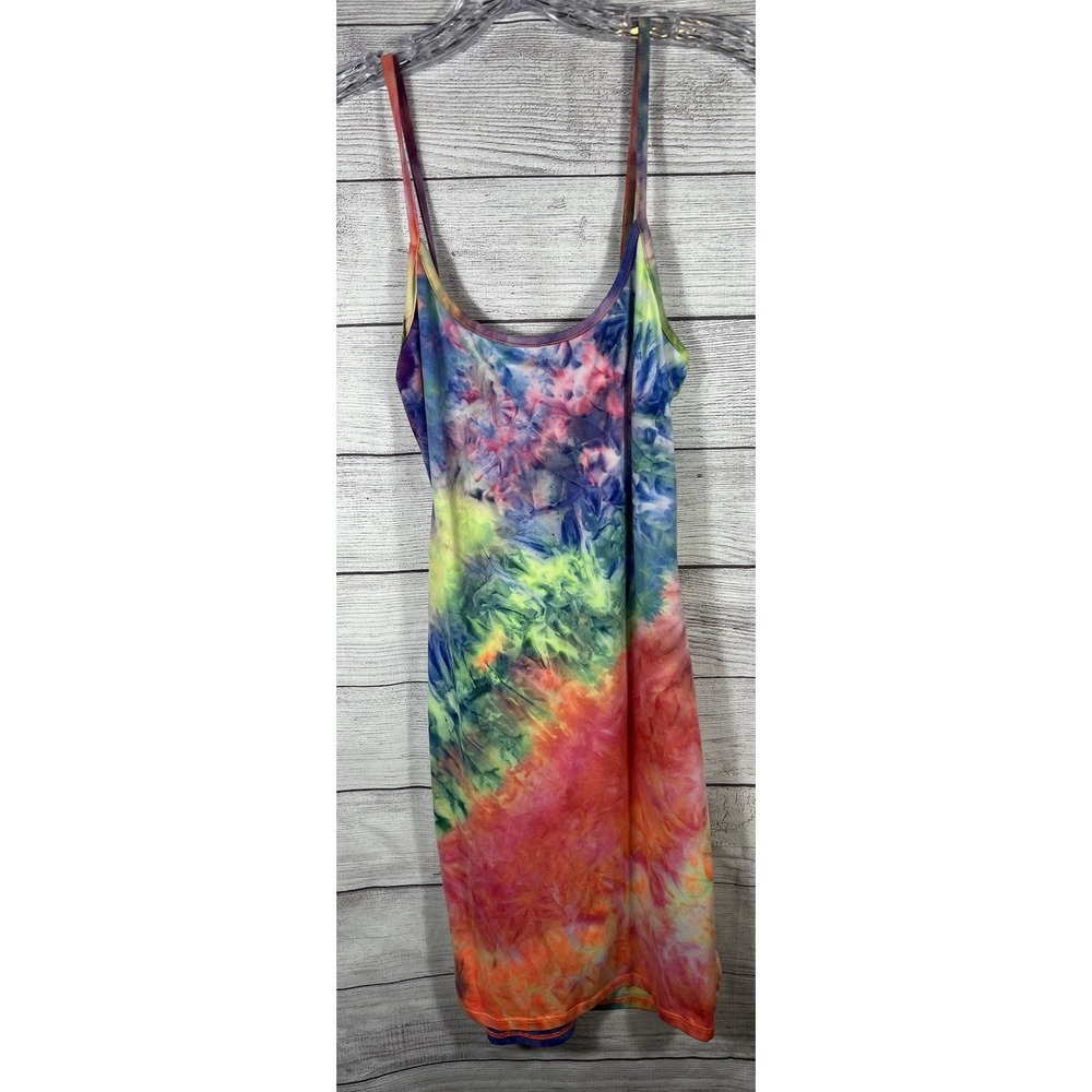 Yellow Cabbage Tie Dye Slip Dress Women's‎ Large Rainbow Festival Y2K